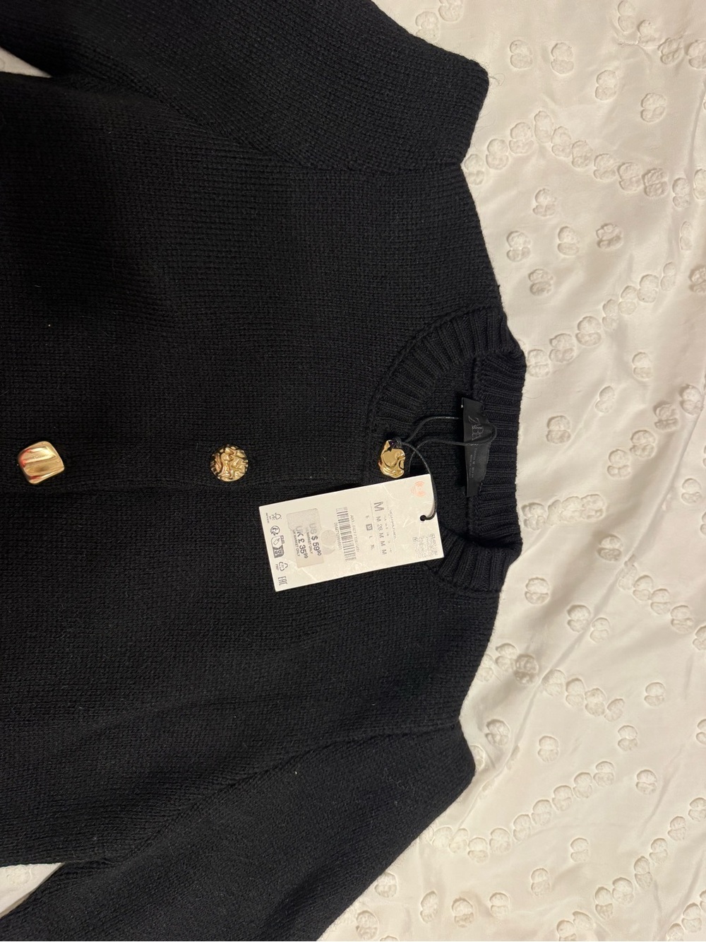 Brand new Black Women's Knit Jacket with Gold Buttons and shoulder pads